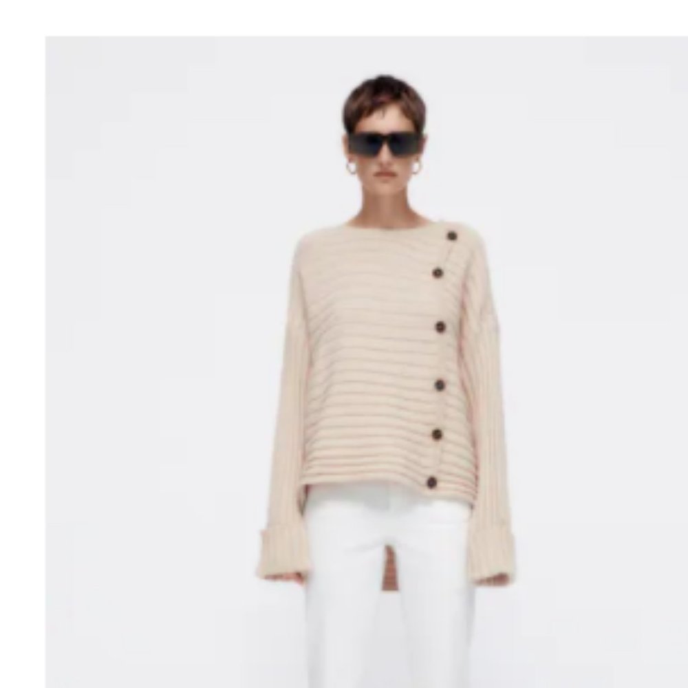 Zara BUTTONED RIB SWEATER SAND